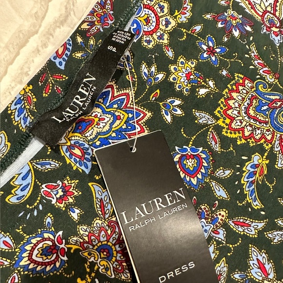 NWT Ralph Lauren Cotton Midi Dress, Pine/Multi, Small - Picture 4 of 8